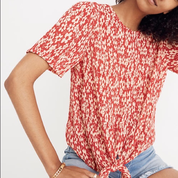 Madewell Tops - Madewell Crinkled Button-Back Tie Tee / Full Bloom